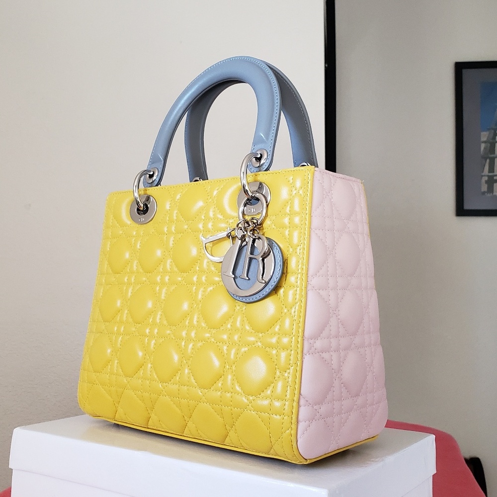 LADY DIOR 3 COLOR yellow pink greyMEDIUM BAG - Picture 2 of 8